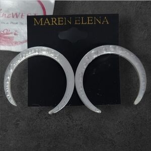 NWT Maren Elena For nadineWest Silver Crescent Hoop Post Earrings ~1 1/2"